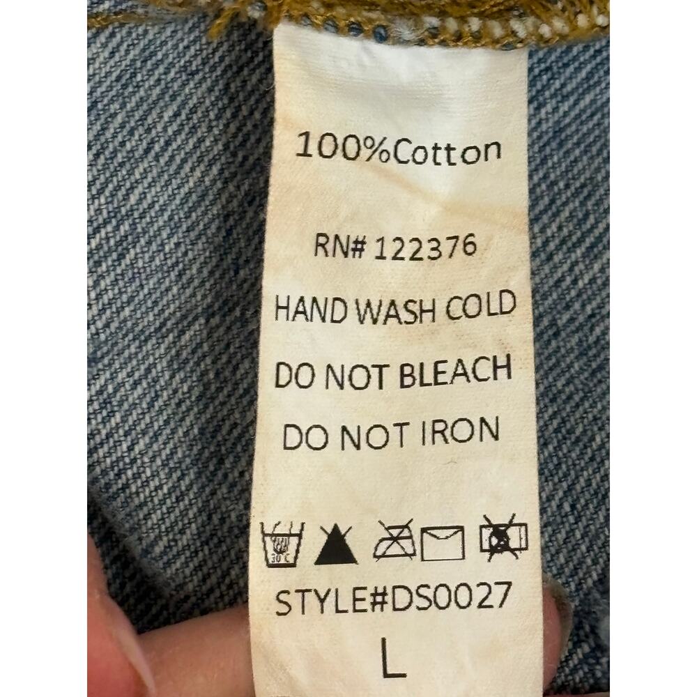 Mary Marshmallow Jean Jacket Large First Rule No Rules Sequin Patch Distressed - Picture 7 of 8